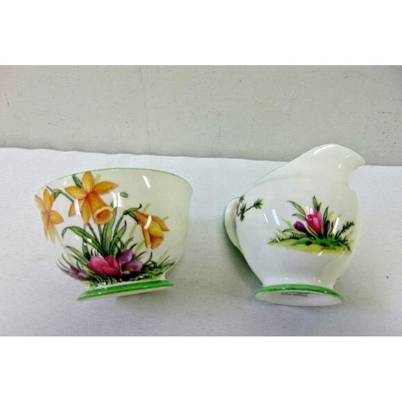 Antique Aynsley Art Deco Small Creamer & Sugar Bowl Set 1920's Janquil Daffodil - Picture 3 of 14